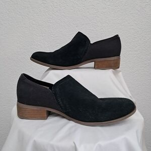 Toms Shaye Black Suede Ankle Booties Sz 9 Round Toe 1.25" Heel Slip Ons Casual